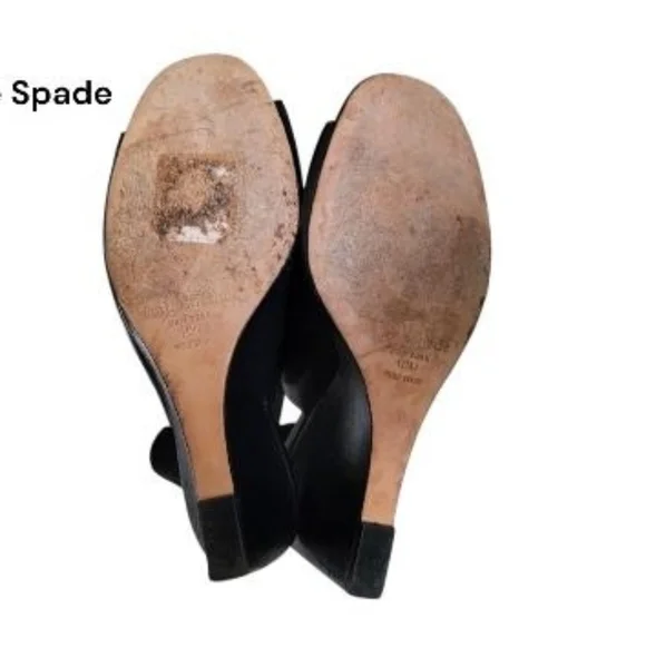 Kate Spade Bow Leather Open Peep Toe High Heel Wedge Dress Sandal Black Women 10 - Picture 11 of 13